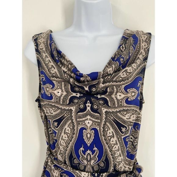 International Concepts Blue/Gray Paisley Print Belted Fit & Flare Dress Small - Picture 5 of 7